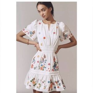 Anthropologie The Somerset Floral Embroidered Mini Dress Size Large